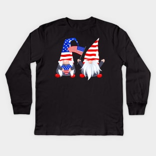 4th Of July Gnomes Shirt Funny American USA Patriotic Kids Long Sleeve T-Shirt